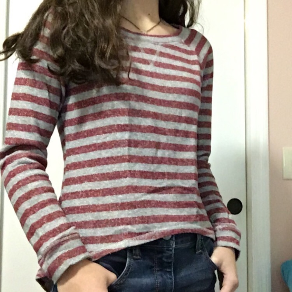 MOSSIMO Maroon and Gray Striped Long Sleeve Shirt